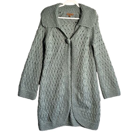 Two Sisters Small Mohair Long Cable Cardigan Sweater Open w/ Single‎ Button boho - Picture 1 of 6